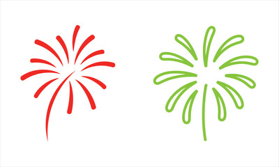 Festive firework illustrations in red and green on white background