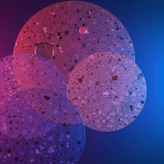 Abstract textured spheres with vibrant pink and blue gradient lighting creating a cosmic nebula effect