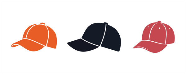 Fototapeta premium Three Colorful Baseball Caps in a Row on White Background
