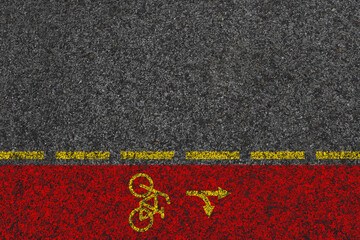 New cycling path made of red asphalt as part of 10 minutes city development plan. Copy Space. Empty.