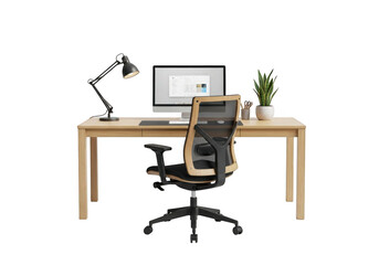 Modern desk setup isolated on transparent background