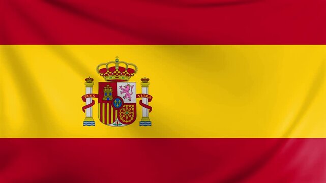 3D animation of the Spanish national flag waving in the wind, featuring red and yellow colors that represent Spain&rsquo;s culture, unity, and national pride.