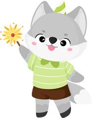 illustration cute birthday wolf