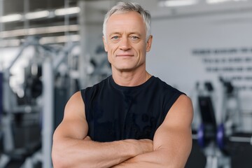 Mature Man with Arms Crossed in Gym