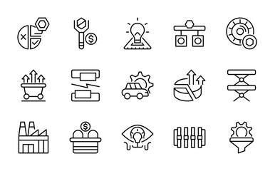 Workshop linear icon set. Tools, equipment, repair, technician, engineer, service, teamwork, wrench, screwdriver, vector thin line UI icon pack