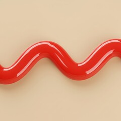 A vibrant red wavy line of sauce or liquid flowing smoothly across a neutral beige background