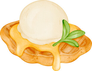 watercolor croffle vanilla ice cream
