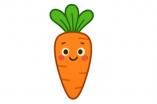 Cute cartoon carrot character with a happy smiling face, depicting healthy food and vegetarian lifestyle, transparent background