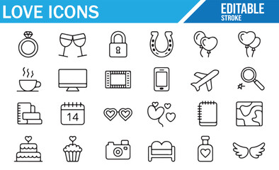 Romantic Icon Collection Featuring Hearts, Rings, and Celebrations