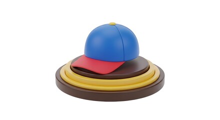 Fototapeta premium Colorful toy spinning top with a blue cap and red fabric isolated on white background