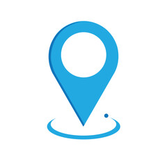 Simple blue location pin icon on a white background, symbolizing navigation and mapping