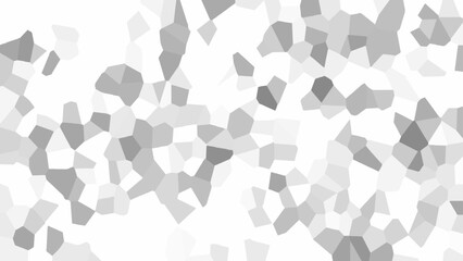 Abstract geometric pattern with irregular polygonal mosaic shapes in grayscale tones. Soft transitions between light and dark gray areas create a minimalist modern background for design and texture