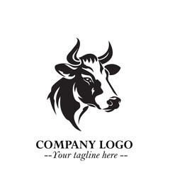 Head of Cow Symbol Black and White Illustration in Minimalist Modern Vector Design for Branding