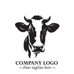 Head of Cow Symbol Black and White Illustration in Minimalist Modern Vector Design for Branding