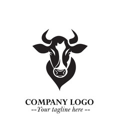 Head of Cow Symbol Black and White Illustration in Minimalist Modern Vector Design for Branding