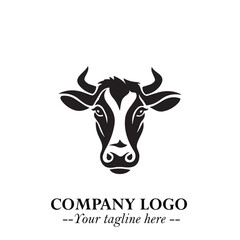 Head of Cow Symbol Black and White Illustration in Minimalist Modern Vector Design for Branding