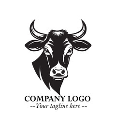 Head of Cow Symbol Black and White Illustration in Minimalist Modern Vector Design for Branding