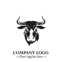 Head of Cow Symbol Black and White Illustration in Minimalist Modern Vector Design for Branding