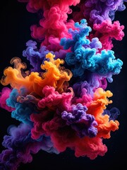 Fototapeta premium Vibrant, billowing clouds of colorful smoke against a dark background