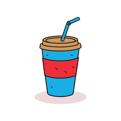Red and Blue Iced Coffee Cup Illustration