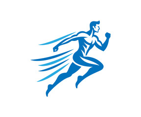 Obraz premium Stylized blue runner with motion lines illustration