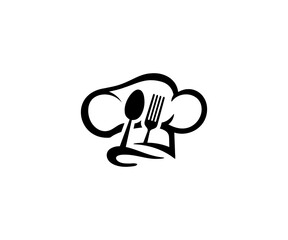 Illustration of a chef hat with spoon and fork