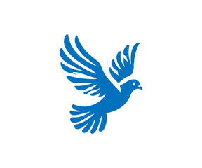 Illustration of a blue dove flying on white background