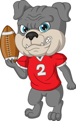 Cartoon bulldog playing a rugby