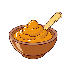 Delicious bowl of mashed potatoes with gravy and spoon – clean vector illustration of tasty creamy food, homemade comfort meal, minimal flat design isolated on white background for restaurant menu