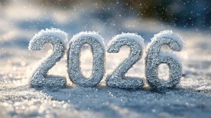 Snowy 2026 year number illustration on winter landscape