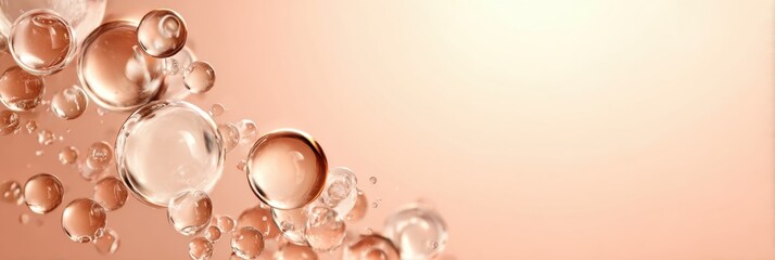 Obraz premium Bubbles Floating Gracefully in Soft Pink Background, Captured With High Detail and Clarity