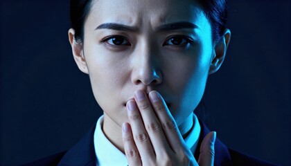 Captured Doubt: A contemplative expression, captured through a portrait, where a person's expression hints at questioning, unease, or contemplation, under blue lighting.