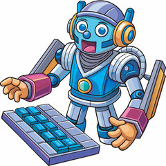 Cartoon robot with a keyboard and a screen