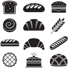 Bread and Bakery Food Icons Silhouettes ? Black and White Minimalist Vector Set (1).eps