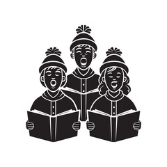 Christmas Carolers Singing silhouette vector art black color design and solid white background (3).eps
