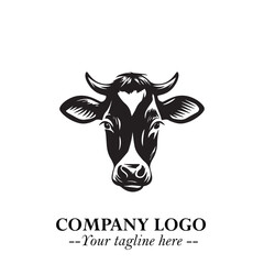 Head of Cow Symbol Black and White Illustration in Minimalist Modern Vector Design for Branding