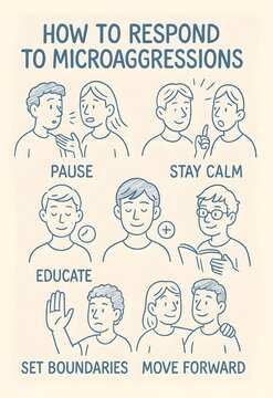 Infographic: how to respond to microaggressions with calm, education, boundaries, and empathy to create respectful and inclusive workplaces
