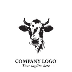 Head of Cow Symbol Black and White Illustration in Minimalist Modern Vector Design for Branding