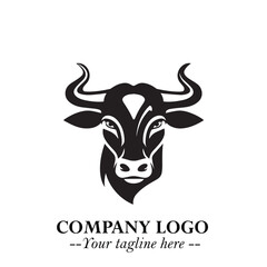 Head of Cow Symbol Black and White Illustration in Minimalist Modern Vector Design for Branding