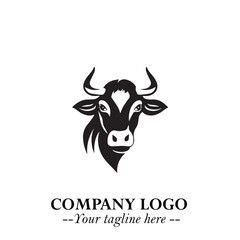 Head of Cow Symbol Black and White Illustration in Minimalist Modern Vector Design for Branding