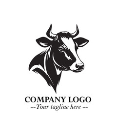 Head of Cow Symbol Black and White Illustration in Minimalist Modern Vector Design for Branding