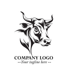 Head of Cow Symbol Black and White Illustration in Minimalist Modern Vector Design for Branding