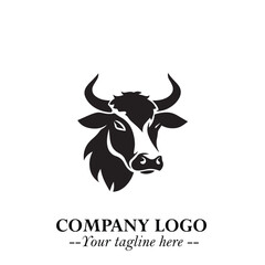 Head of Cow Symbol Black and White Illustration in Minimalist Modern Vector Design for Branding