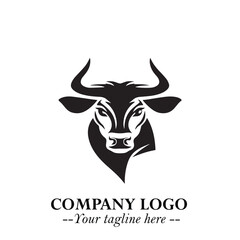 Head of Cow Symbol Black and White Illustration in Minimalist Modern Vector Design for Branding