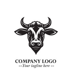 Head of Cow Symbol Black and White Illustration in Minimalist Modern Vector Design for Branding