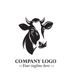Head of Cow Symbol Black and White Illustration in Minimalist Modern Vector Design for Branding