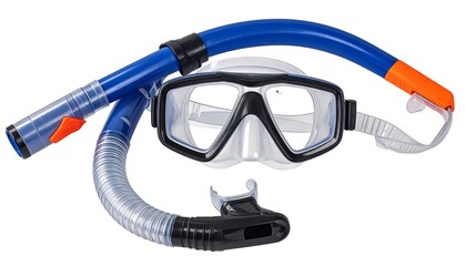 Blue and black snorkeling gear set.  Isolated