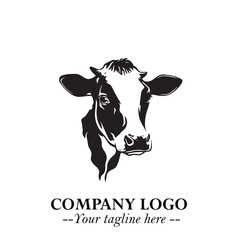 Head of Cow Symbol Black and White Illustration in Minimalist Modern Vector Design for Branding