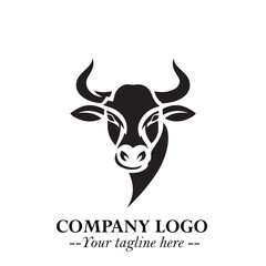 Head of Cow Symbol Black and White Illustration in Minimalist Modern Vector Design for Branding