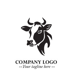 Head of Cow Symbol Black and White Illustration in Minimalist Modern Vector Design for Branding